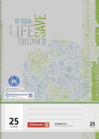 BRUNNEN Heft A4 - liniert - 32 Blatt - Lineatur 25 - Recycling