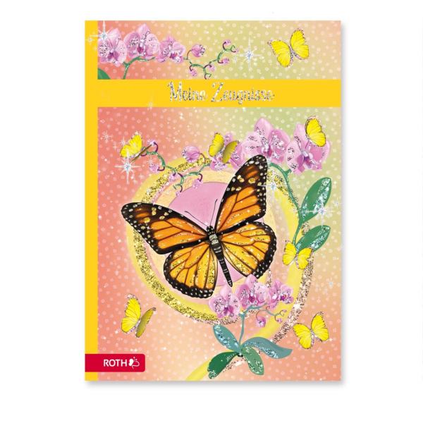 Zeugnismappe mit Design und Effekt, A4, Glitter, 10 Einlagen, Schmetterling