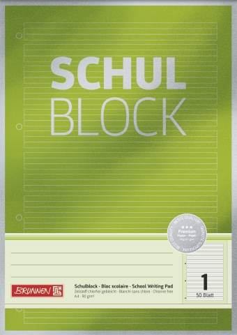 BRUNNEN Schulblock A4, Lineatur 01, 50Blatt, Premium, 90g