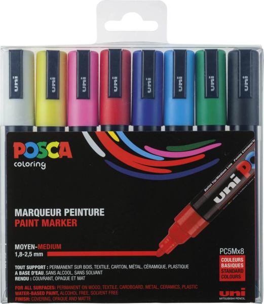 POSCA Mittelfeine Rundspitze Grundfarben, 8er Etui