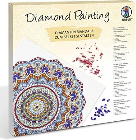 Ursus 43520001F - Diamond Painting Mandala Set 1, Bastelset mit Steinchen in hellblau, rot und gelb
