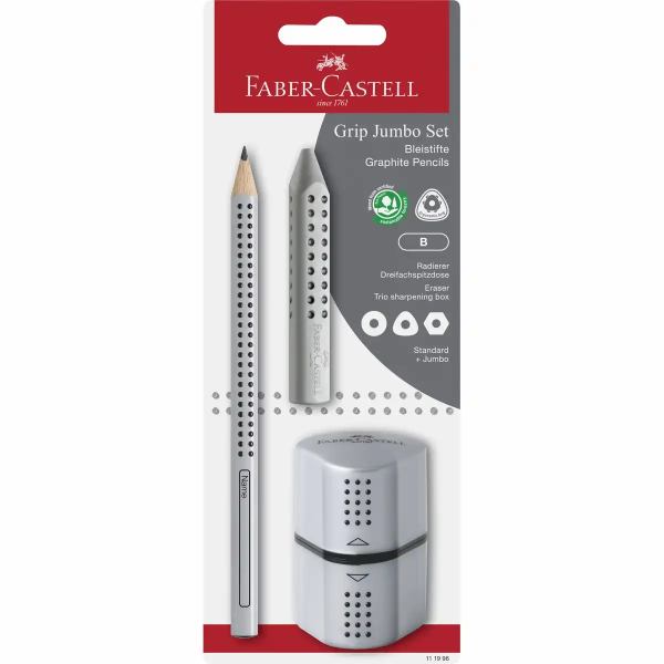 FABER-CASTELL Schreib Set Grip Jumbo Set B grau 3 Teile Blister **