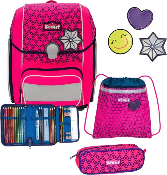 Scout Genius Pink Glow Neon Safety Schulranzen Set