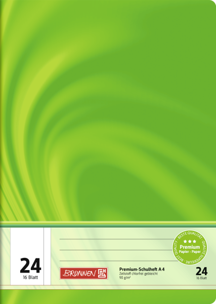 Brunnen Schulheft Premium Vivendi, A4, 16 Blatt / 32 Seiten, Lineatur 24, grün