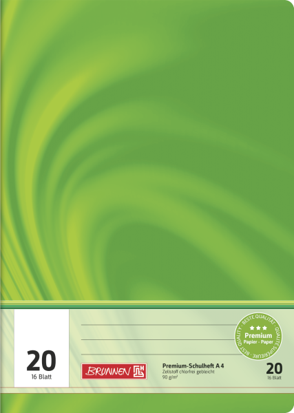 Brunnen Premium Schulheft Lineatur 20, A4, unliniert mit Linienblatt, 20, 16 Blatt **