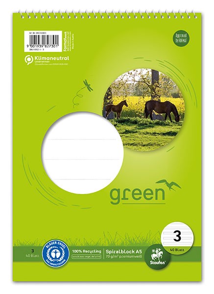 STAUFEN PREMIUM Spiralblock Green A5 Doppellinien Lineatur 3