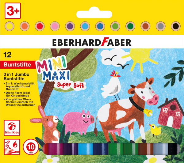 EBERHARD FABER Farbstift Buntstift 12er Etui Mini Kids 3in1