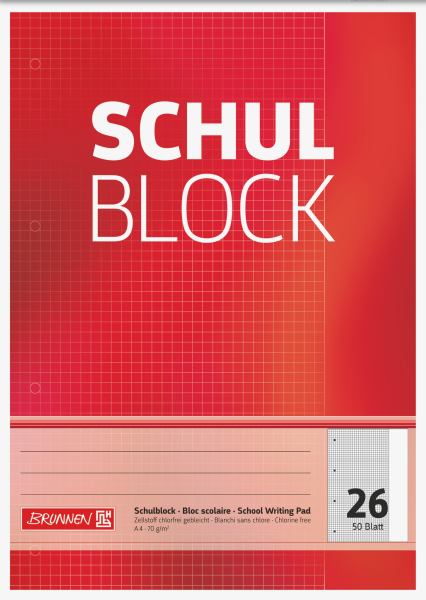 Brunnen Schulblock gelocht, A4, Lineatur 26, 50 Blatt **
