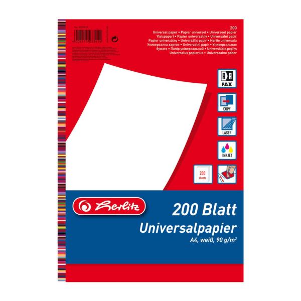 Herlitz Universalpapier, DIN A4, 90 g/qm, weiß, 200 Blatt