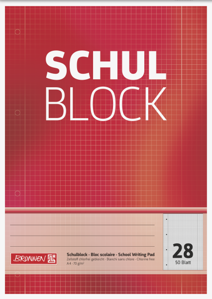 Brunnen Block "Schulblock" A4 kariert Lin. 28, 50 Blatt