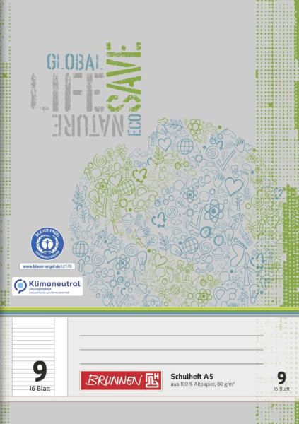 BRUNNEN Heft A5 - liniert - 16 Blatt - Lineatur 09 - Recycling