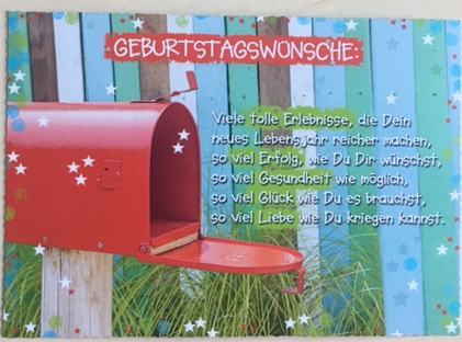 IN TOUCH Postkarte - Geburtstagswünsche.. roter Briefkasten