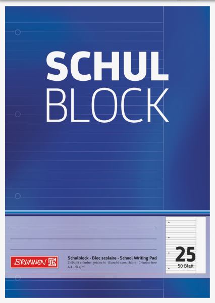 Brunnen Schulblock gelocht, A4, Lineatur 25, 50 Blatt **