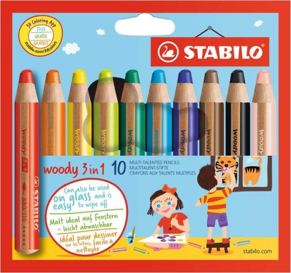STABILO Wwoody 3 in1 Wassermalfarbe und Wachsmalstift in einem 10 Stifte
