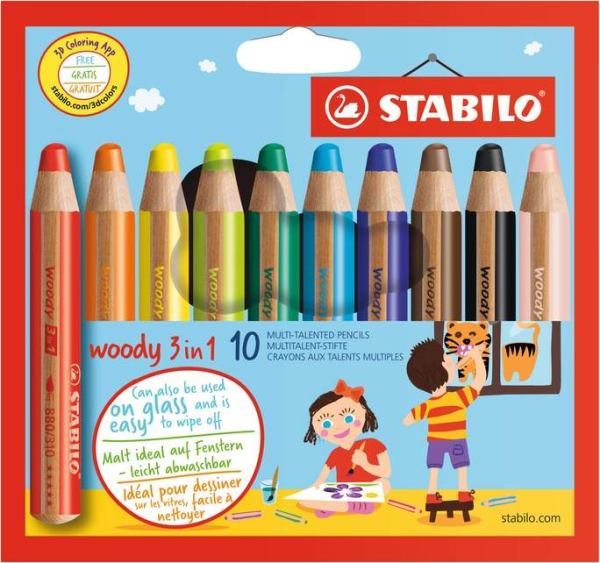 STABILO woody 3 in1 Wassermalfarbe und Wachsmalstift in einem 10 Stifte