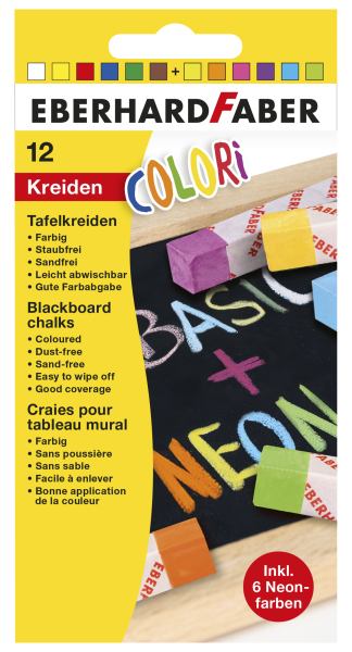 EBERHARD FABER Tafelkreide Wandtafelkreiden Neon + Basic Kartonetui mit 12 Farben