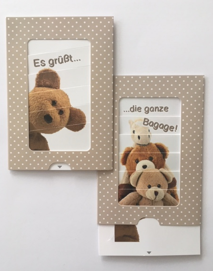 ZIP Grusskarte / Schiebekarte - Es grüßt...... Teddybär