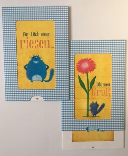 ZIP Grusskarte / Schiebekarte - Für Dich einen riesen Blumengruß... Katze mit Blume