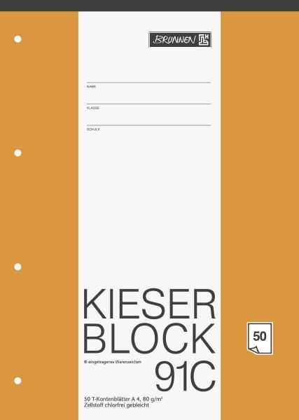 BRUNNEN Kieserblock Lineatur 91C, A4, Arbeitsblock mit T Konten, 50 Blatt **