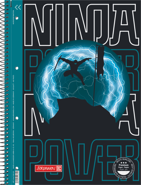 Collegeblock Premium Ninja Power, A4, 80 Blatt, Lineatur 28, kariert, BRUNNEN