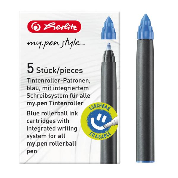Herlitz Tntenpatrone für Füllhalter, Tintenroller my.pen, blau