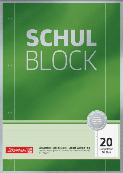 BRUNNEN Schulblock A4, Lineatur 24 ( unliniert mit Rand), 50Blatt, Premium, 90g **