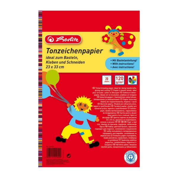 Herlitz Tonzeichenpapier - 23 x 33 cm / A4 - 20 Blatt - farbig sortiert