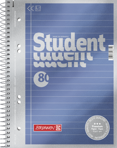 Brunnen Collegeblock Premium Student A5 liniert, mit Randlinie innen Deckblatt: blau-metalli