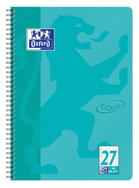 Oxford Touch Collegeblock Lineatur 27 A4, 80 Blatt, liniert aqua, Doppelrand, 90g/m²