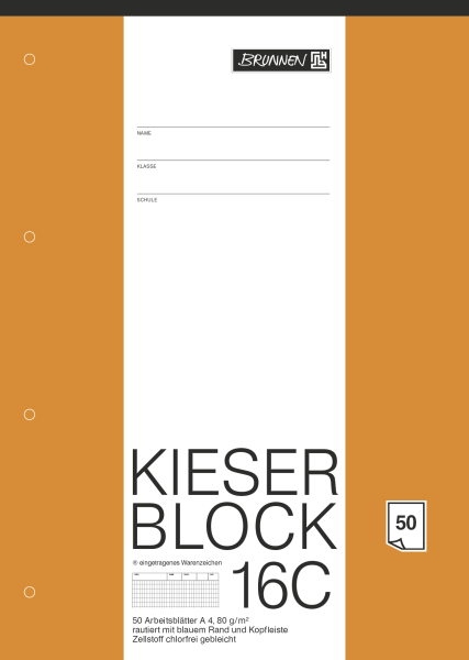 BRUNNEN Kieserblock 16C Block A4 Lineatur 23, 50 Blatt