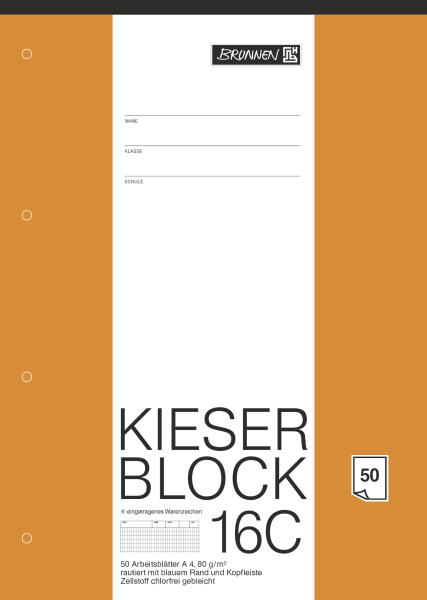 BRUNNEN Kieserblock 16C, Lineatur 23, A4, Arbeitsblock , 50 Blatt **