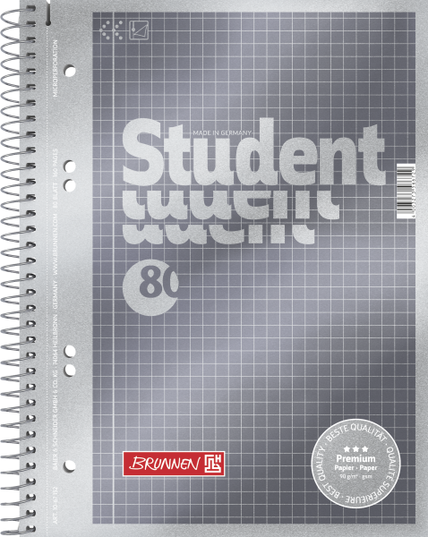 Brunnen Collegeblock Premium Student A5 5 mm kariert Deckblatt: anthrazit-metallic