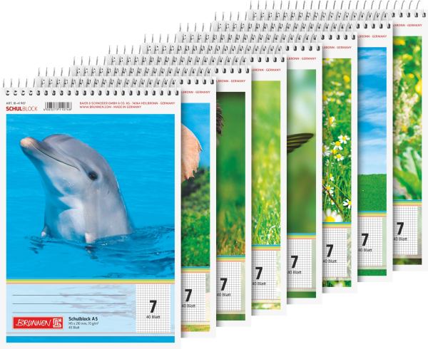Brunnen Schulblock A5, Lineatur 7, 40 Blatt, Kopfspirale, Lieferumfang 1 Stück **