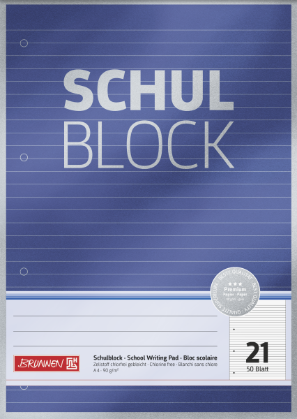 Brunnen Schulblock A4 Lineatur 21, liniert 50 Blatt Premium