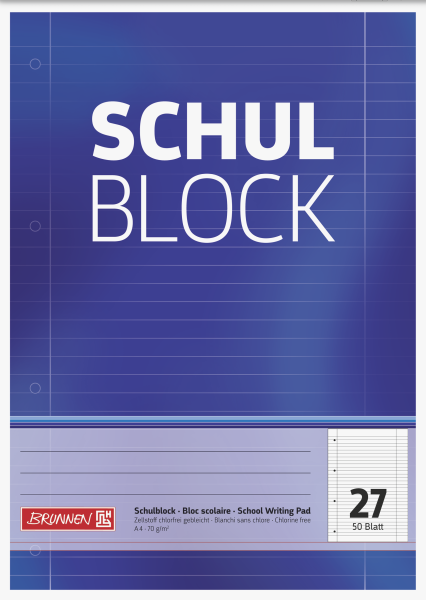 Brunnen Block "Schulblock" A4 liniert, mit Randlinie Lineatur 27 gelocht