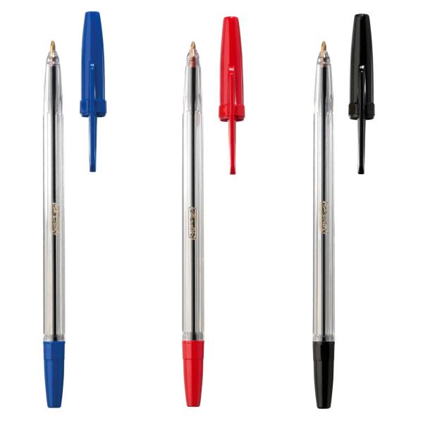 Herlitz Kugelschreiber, Kappenmodell, 1 mm, farbig, Farbe des Schaftes: transparent - dokumentenecht