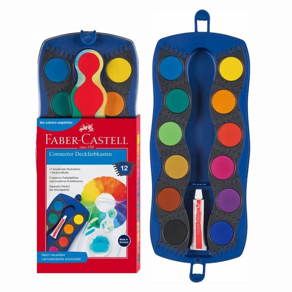 Faber-Castell Farbkasten CONNECTOR 12 Farben + Deckweiss - blau **