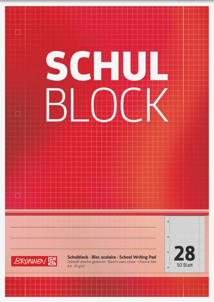 Brunnen Schulblock gelocht, A4, Lineatur 28, 50 Blatt, rot **