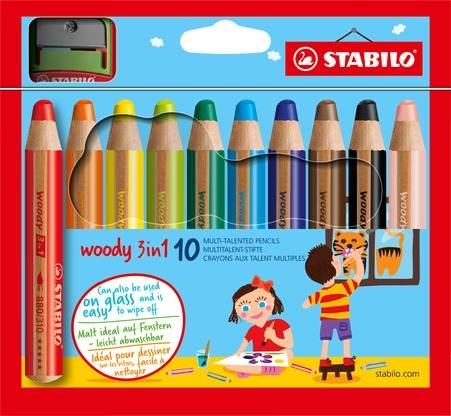 STABILO Multitalent-Stift woody 3 in 1 im 10er Etui inklusive Spitzer