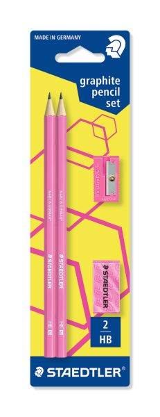 STAEDTLER Bleistift HB neon pink 2St., Radiergummi, Anspitzer