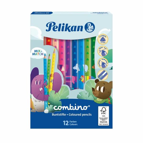 Pelikan Buntstifte Combino dreieckig dick 12er in Faltschachtel **