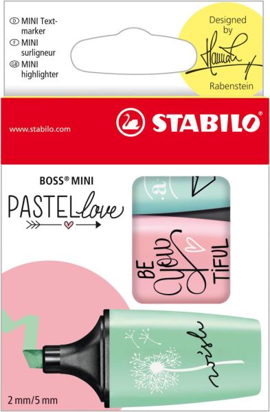 STABILO BOSS® MINI Pastellove, Textmarker Etui mit 3 Stiften