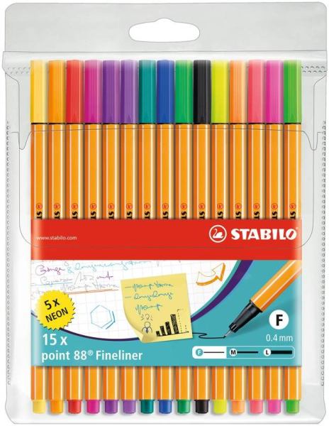 STABILO Tintenschreiber point 88 Etui 10+5 neon Farben