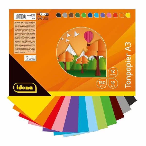 Idena Tonpapier 150g/m² 12 Farben DIN A3 **