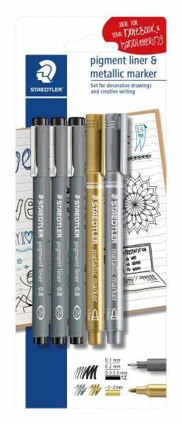 STAEDTLER Pigmentliner + Metallic Marker 3+2