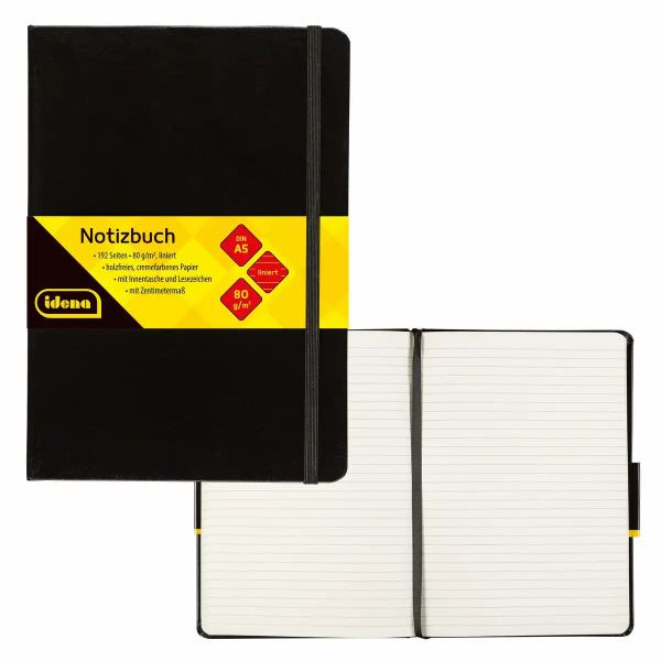 Idena Notizbuch 80g/m² liniert schwarz DIN A5 192 Seiten **
