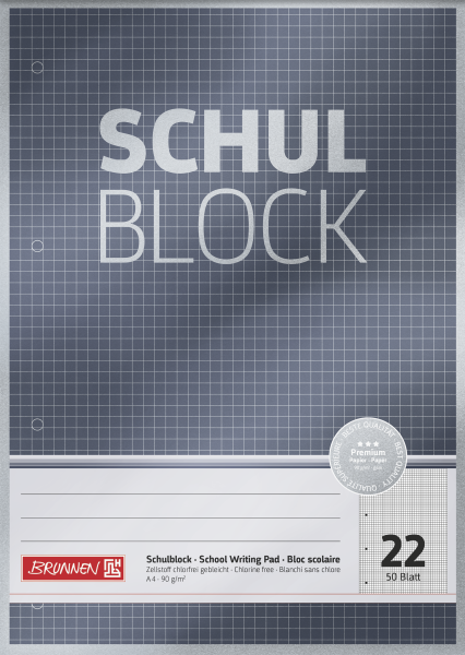 Brunnen Schulblock A4 Lineatur 22, kariert 50 Blatt Premium