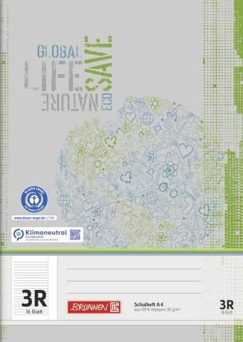 BRUNNEN Heft A4 - liniert - 16 Blatt - Lineatur 03 - mit Rand - Recycling
