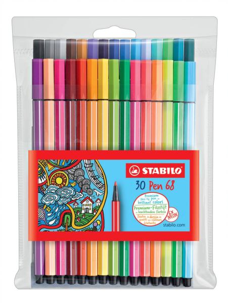 STABILO Filzstift Pen 68, Kunststoffetui mit 30 Farben