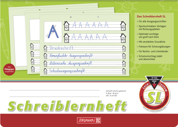 Brunnen Schulheft Schreiblernheft, A4 quer, Linensysteme in zwei Größen, Kontrastlineatur